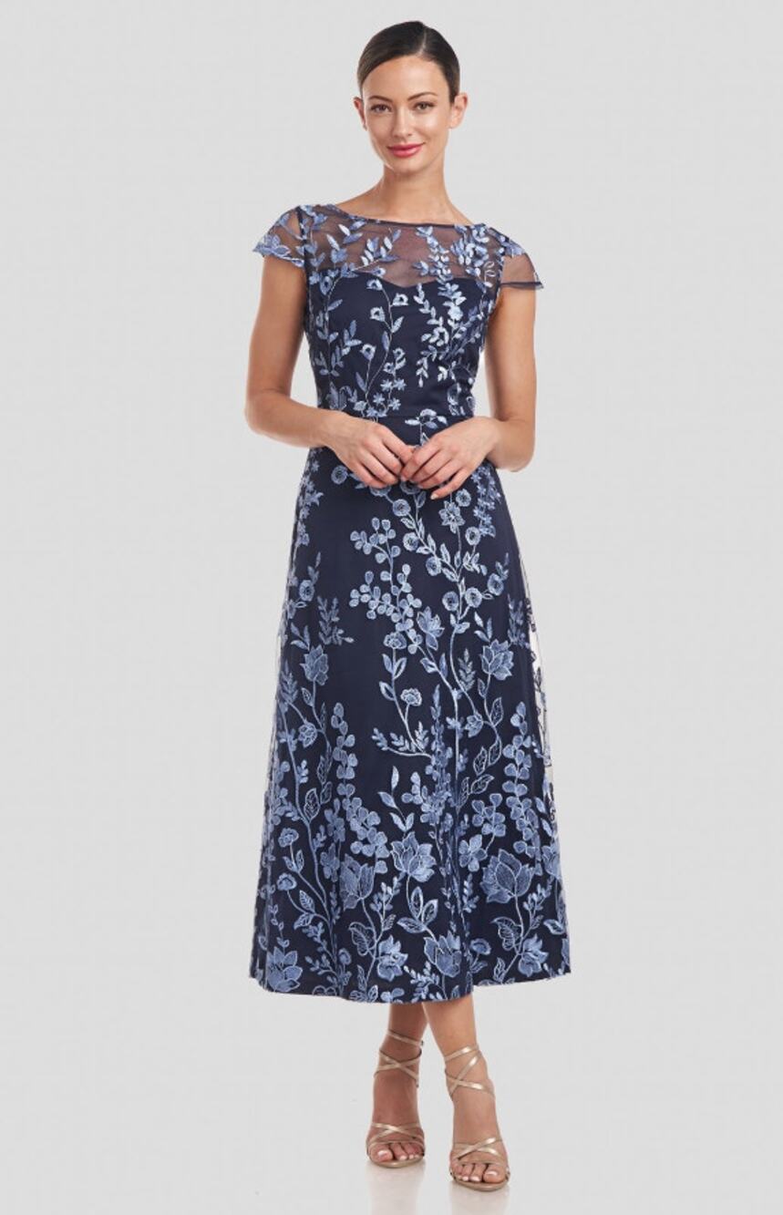 JS Collections Navy and Light Blue Floral Midi Dress